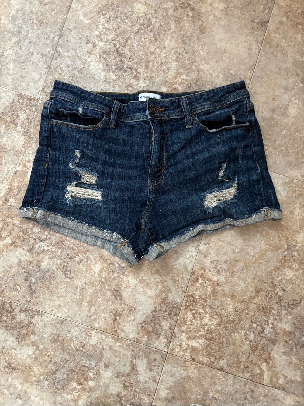 Studio Dark Blue Distressed Denim Cutoff Shorts